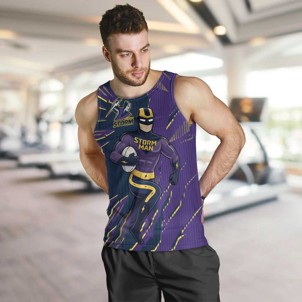 Personalized Melbourne Storm Men Tank Top Dynamic Lightning Mascot Rugby Australia