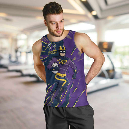 Personalized Melbourne Storm Men Tank Top Dynamic Lightning Mascot Rugby Australia
