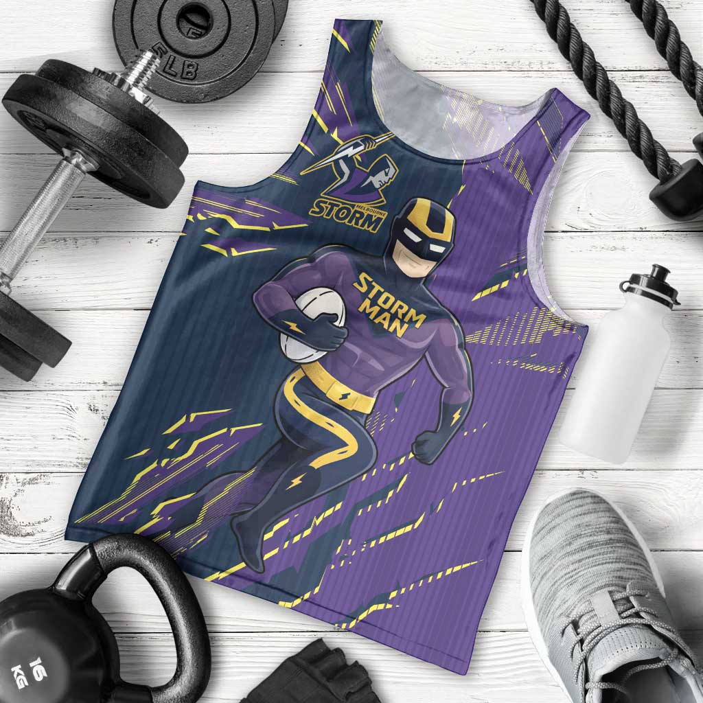 Personalized Melbourne Storm Men Tank Top Dynamic Lightning Mascot Rugby Australia