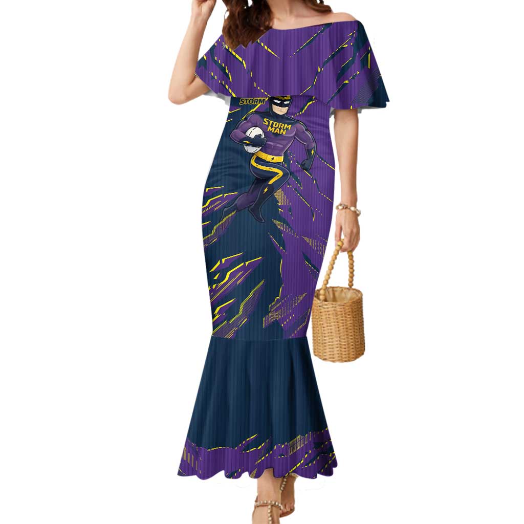 Personalized Melbourne Storm Mermaid Dress Dynamic Lightning Mascot Rugby Australia