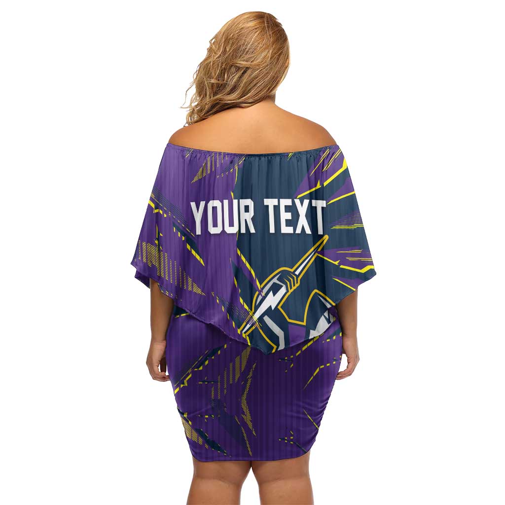 Personalized Melbourne Storm Off Shoulder Short Dress Dynamic Lightning Mascot Rugby Australia