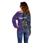 Personalized Melbourne Storm Off Shoulder Sweater Dynamic Lightning Mascot Rugby Australia