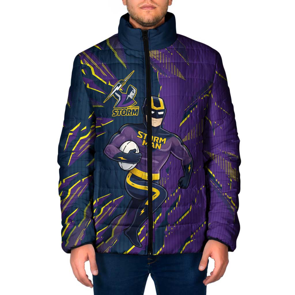 Personalized Melbourne Storm Padded Jacket Dynamic Lightning Mascot Rugby Australia