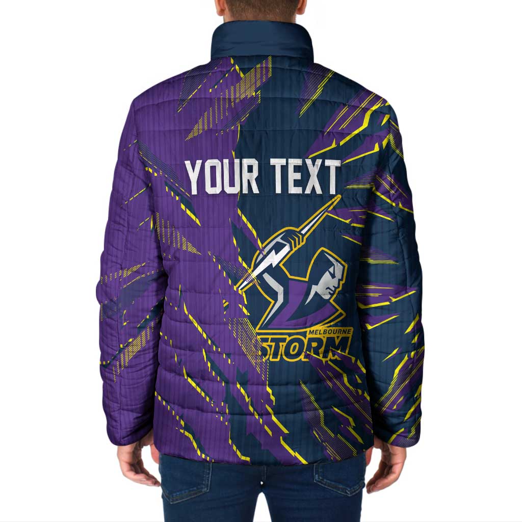 Personalized Melbourne Storm Padded Jacket Dynamic Lightning Mascot Rugby Australia