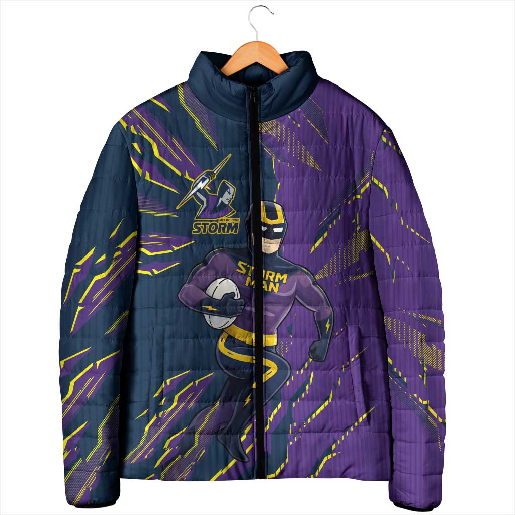 Personalized Melbourne Storm Padded Jacket Dynamic Lightning Mascot Rugby Australia