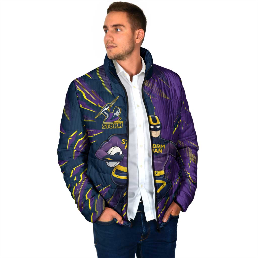 Personalized Melbourne Storm Padded Jacket Dynamic Lightning Mascot Rugby Australia