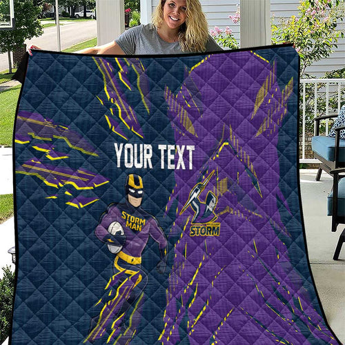 Personalized Melbourne Storm Quilt Dynamic Lightning Mascot Rugby Australia