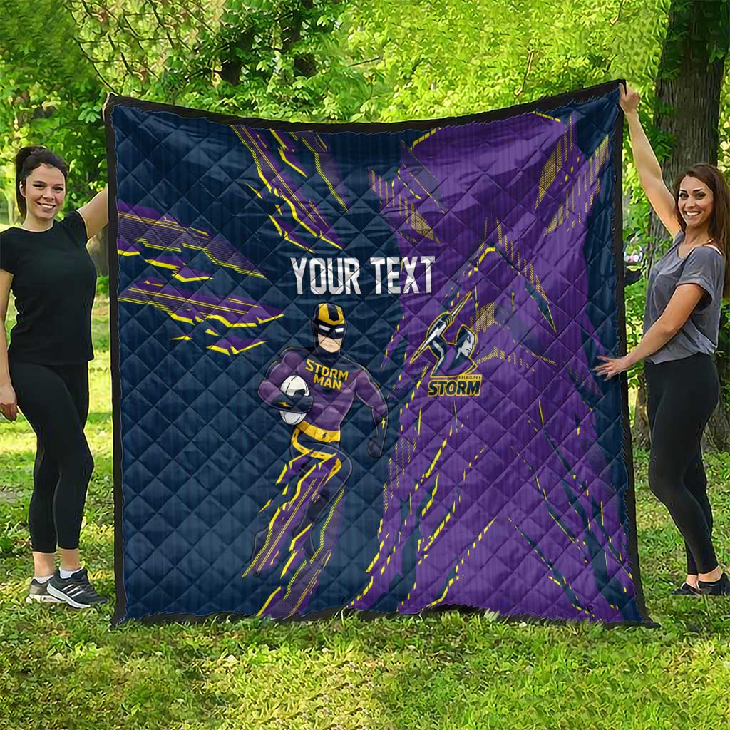 Personalized Melbourne Storm Quilt Dynamic Lightning Mascot Rugby Australia