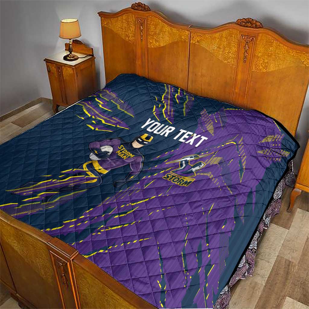 Personalized Melbourne Storm Quilt Dynamic Lightning Mascot Rugby Australia
