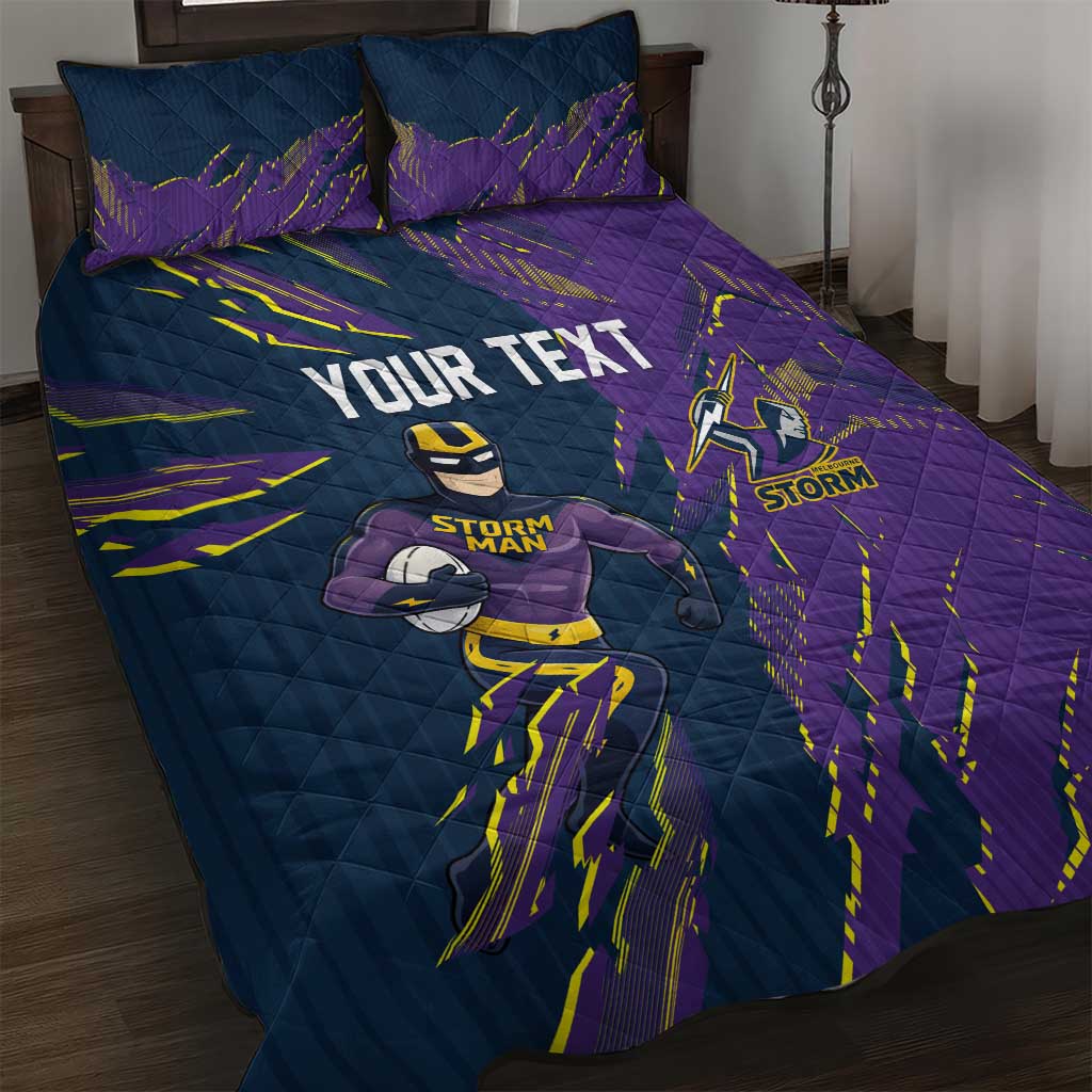 Personalized Melbourne Storm Quilt Bed Set Dynamic Lightning Mascot Rugby Australia
