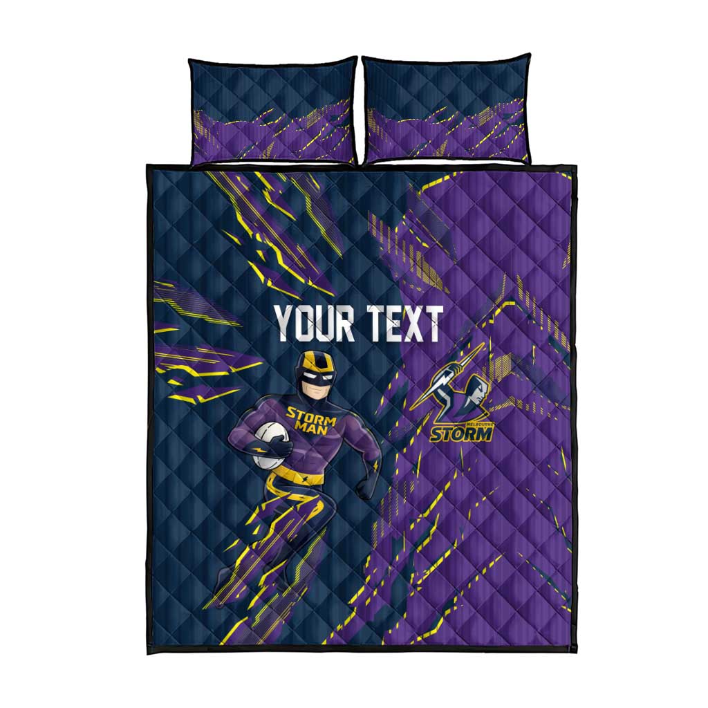 Personalized Melbourne Storm Quilt Bed Set Dynamic Lightning Mascot Rugby Australia