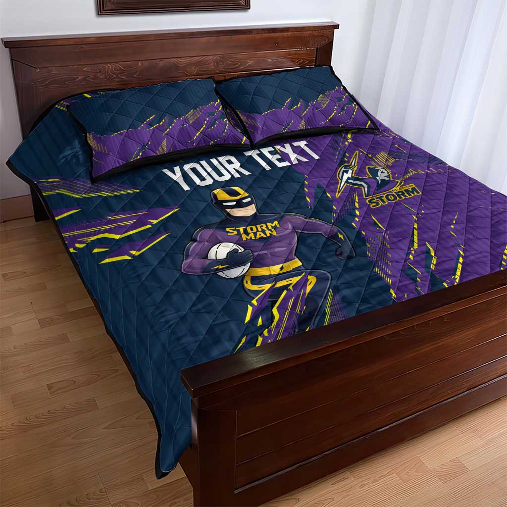 Personalized Melbourne Storm Quilt Bed Set Dynamic Lightning Mascot Rugby Australia