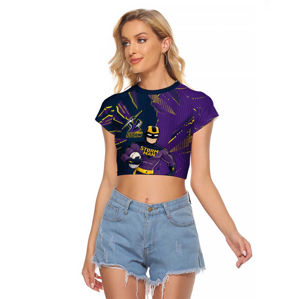 Personalized Melbourne Storm Raglan Cropped T Shirt Dynamic Lightning Mascot Rugby Australia