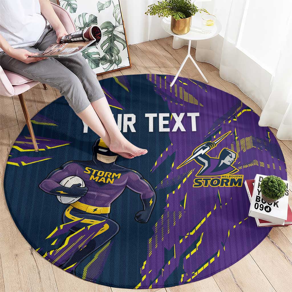 Personalized Melbourne Storm Round Carpet Dynamic Lightning Mascot Rugby Australia