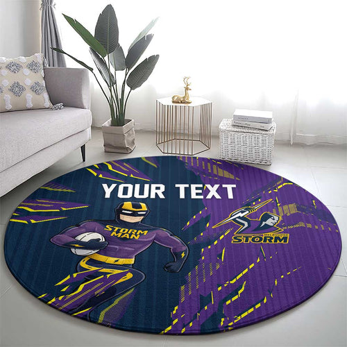 Personalized Melbourne Storm Round Carpet Dynamic Lightning Mascot Rugby Australia