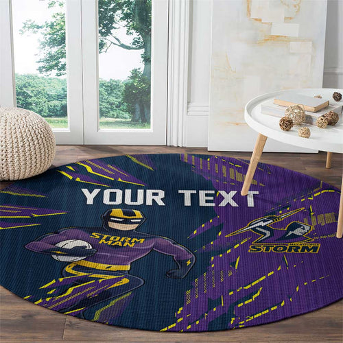 Personalized Melbourne Storm Round Carpet Dynamic Lightning Mascot Rugby Australia