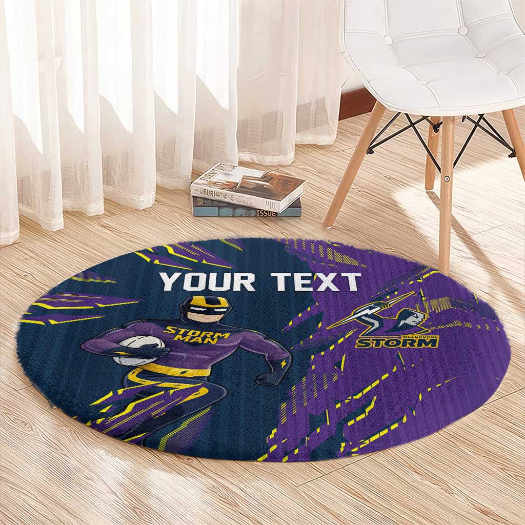 Personalized Melbourne Storm Round Carpet Dynamic Lightning Mascot Rugby Australia