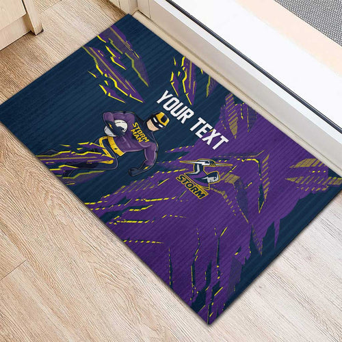 Personalized Melbourne Storm Rubber Doormat Dynamic Lightning Mascot Rugby Australia