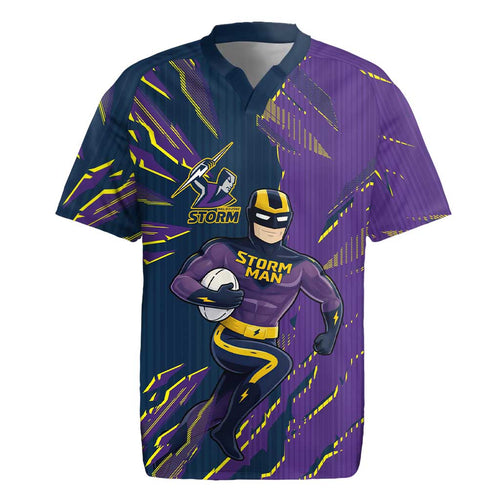 Personalized Melbourne Storm Rugby Jersey Dynamic Lightning Mascot Rugby Australia