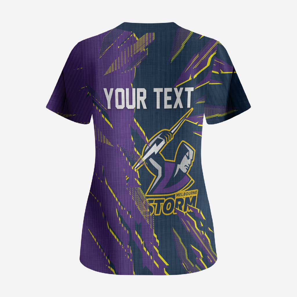 Personalized Melbourne Storm Scrub Top Dynamic Lightning Mascot Rugby Australia