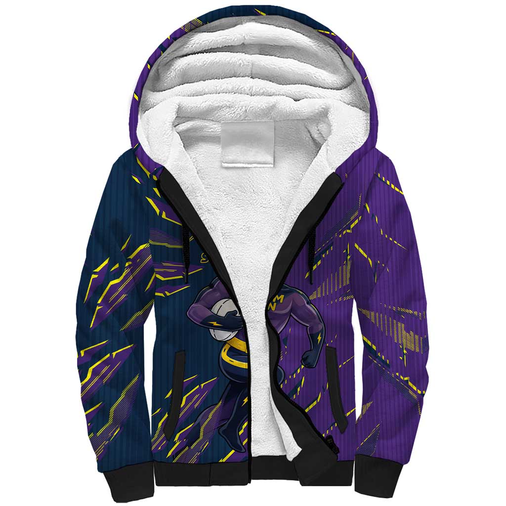 Personalized Melbourne Storm Sherpa Hoodie Dynamic Lightning Mascot Rugby Australia