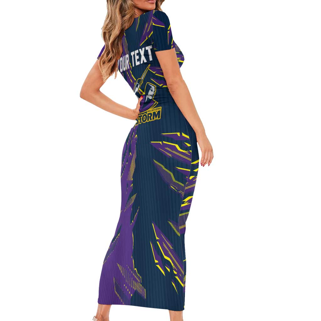 Personalized Melbourne Storm Short Sleeve Bodycon Dress Dynamic Lightning Mascot Rugby Australia