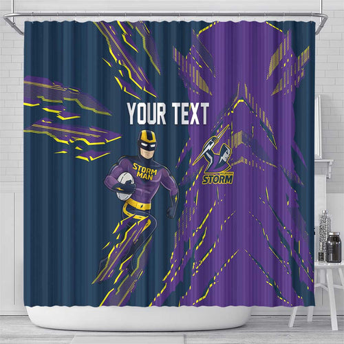 Personalized Melbourne Storm Shower Curtain Dynamic Lightning Mascot Rugby Australia