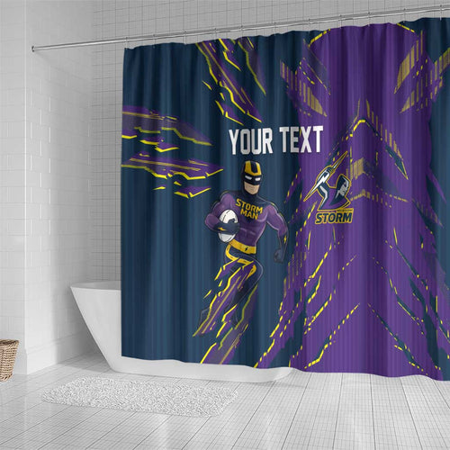 Personalized Melbourne Storm Shower Curtain Dynamic Lightning Mascot Rugby Australia