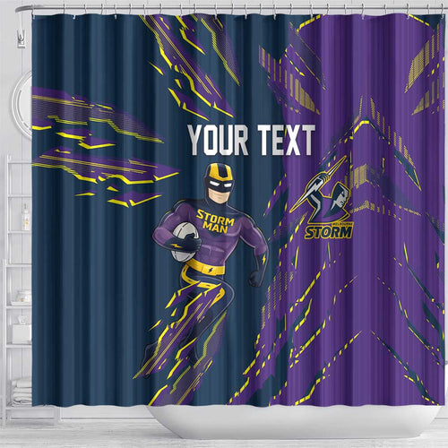 Personalized Melbourne Storm Shower Curtain Dynamic Lightning Mascot Rugby Australia