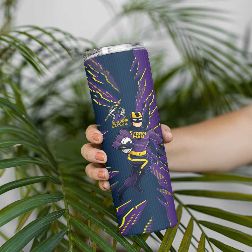 Personalized Melbourne Storm Skinny Tumbler Dynamic Lightning Mascot Rugby Australia