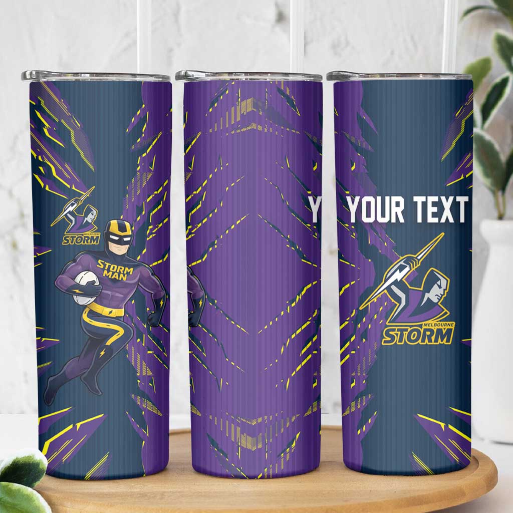 Personalized Melbourne Storm Skinny Tumbler Dynamic Lightning Mascot Rugby Australia