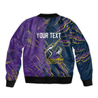 Personalized Melbourne Storm Sleeve Zip Bomber Jacket Dynamic Lightning Mascot Rugby Australia