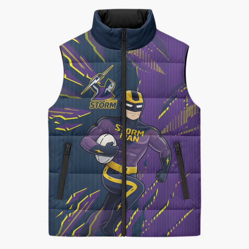 Personalized Melbourne Storm Sleeveless Puffer Jacket Dynamic Lightning Mascot Rugby Australia