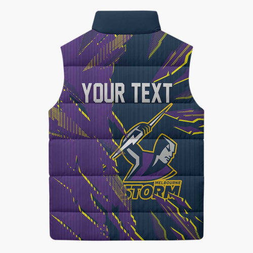 Personalized Melbourne Storm Sleeveless Puffer Jacket Dynamic Lightning Mascot Rugby Australia