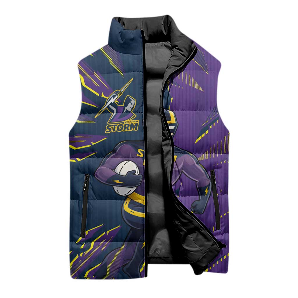 Personalized Melbourne Storm Sleeveless Puffer Jacket Dynamic Lightning Mascot Rugby Australia