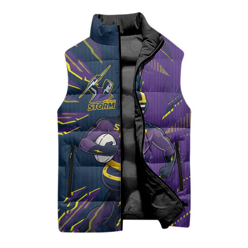 Personalized Melbourne Storm Sleeveless Puffer Jacket Dynamic Lightning Mascot Rugby Australia