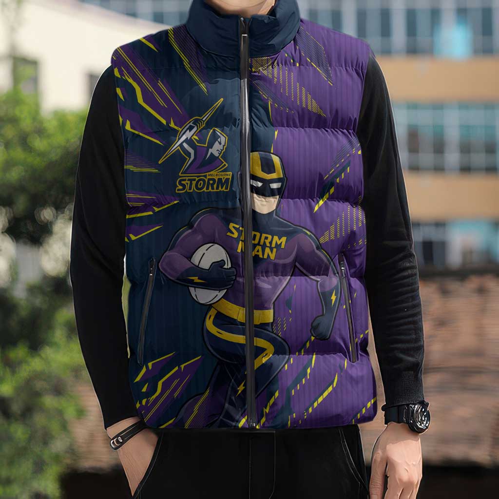 Personalized Melbourne Storm Sleeveless Puffer Jacket Dynamic Lightning Mascot Rugby Australia