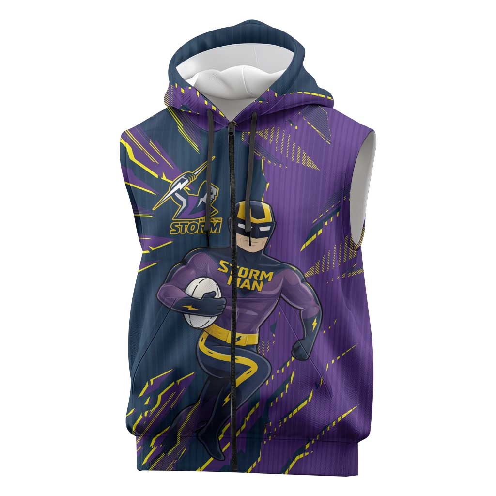 Personalized Melbourne Storm Sleeveless Zip Hoodie Dynamic Lightning Mascot Rugby Australia