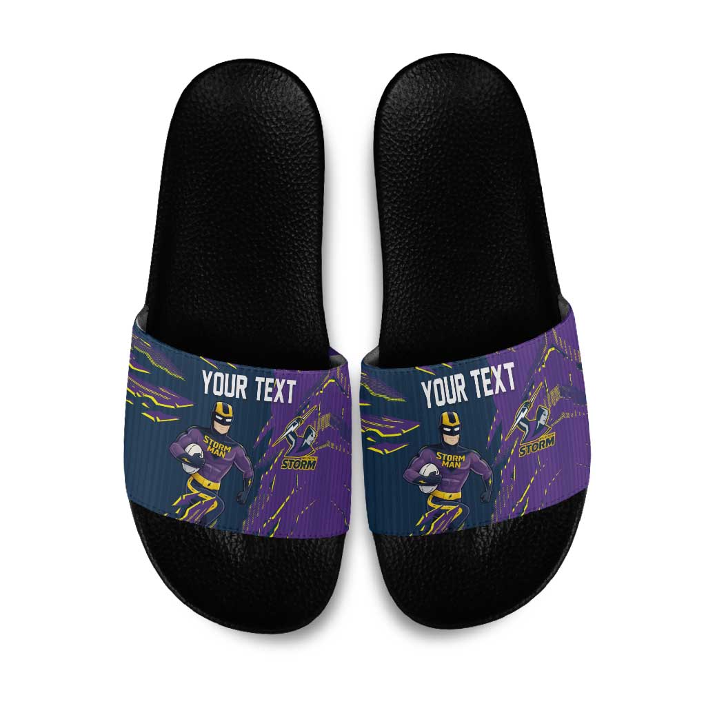 Personalized Melbourne Storm Slide Sandals Dynamic Lightning Mascot Rugby Australia