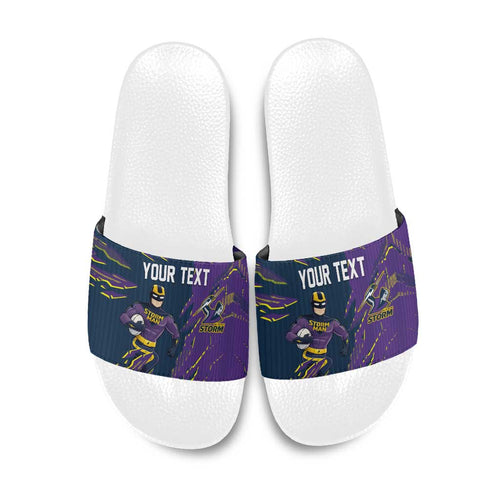 Personalized Melbourne Storm Slide Sandals Dynamic Lightning Mascot Rugby Australia