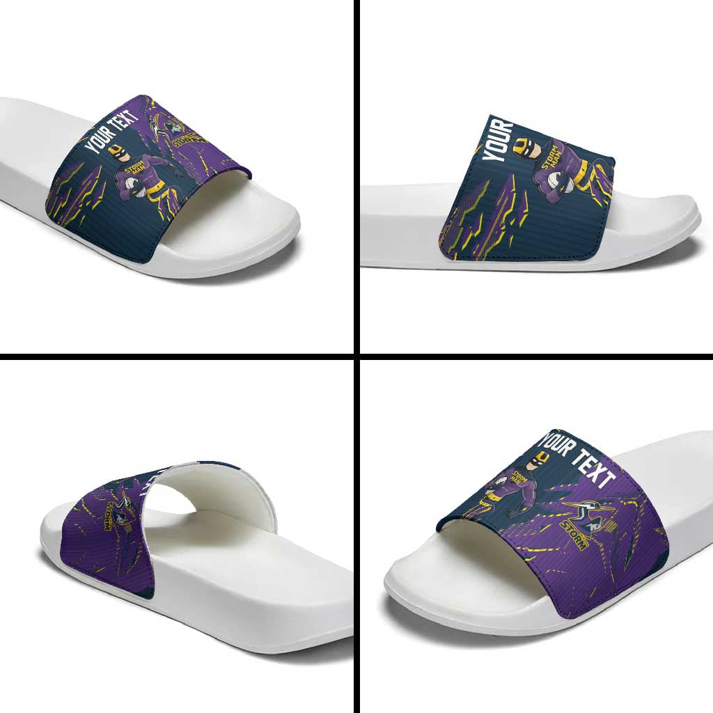 Personalized Melbourne Storm Slide Sandals Dynamic Lightning Mascot Rugby Australia