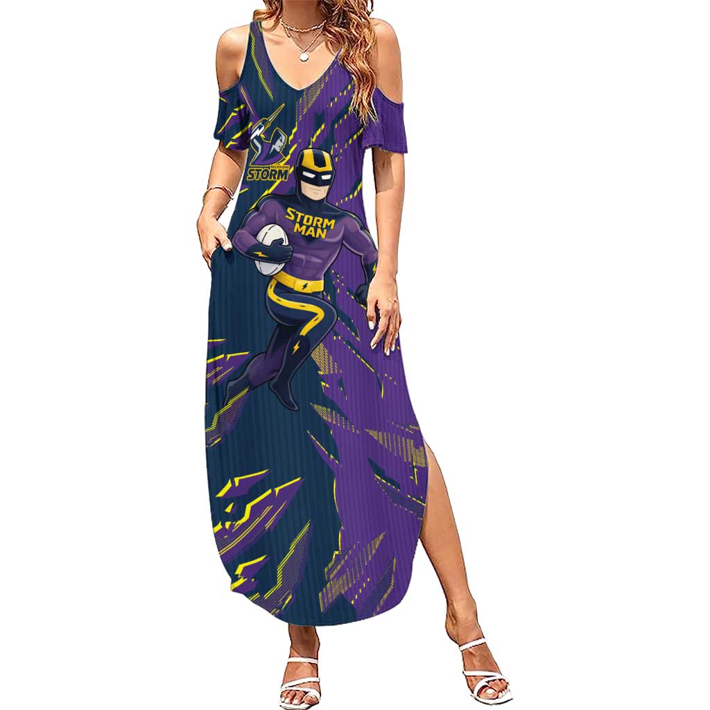 Personalized Melbourne Storm Summer Maxi Dress Dynamic Lightning Mascot Rugby Australia