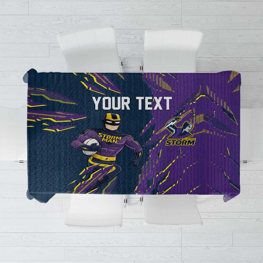 Personalized Melbourne Storm Tablecloth Dynamic Lightning Mascot Rugby Australia
