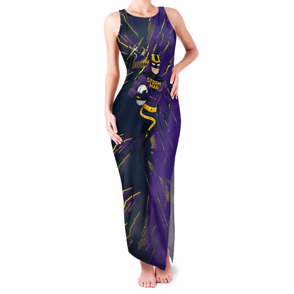 Personalized Melbourne Storm Tank Maxi Dress Dynamic Lightning Mascot Rugby Australia