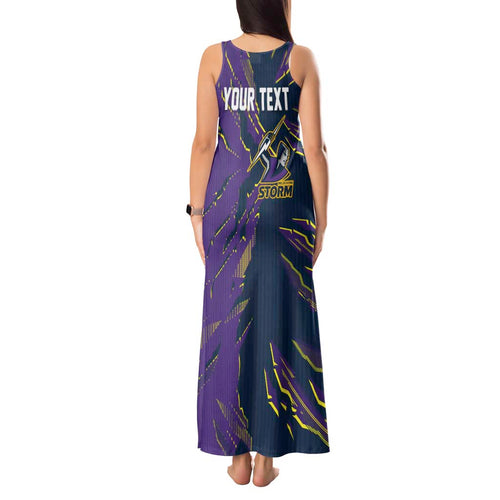 Personalized Melbourne Storm Tank Maxi Dress Dynamic Lightning Mascot Rugby Australia