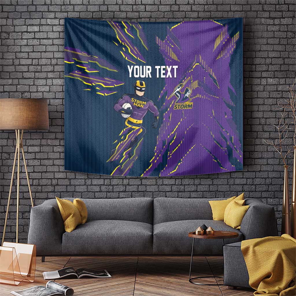 Personalized Melbourne Storm Tapestry Dynamic Lightning Mascot Rugby Australia