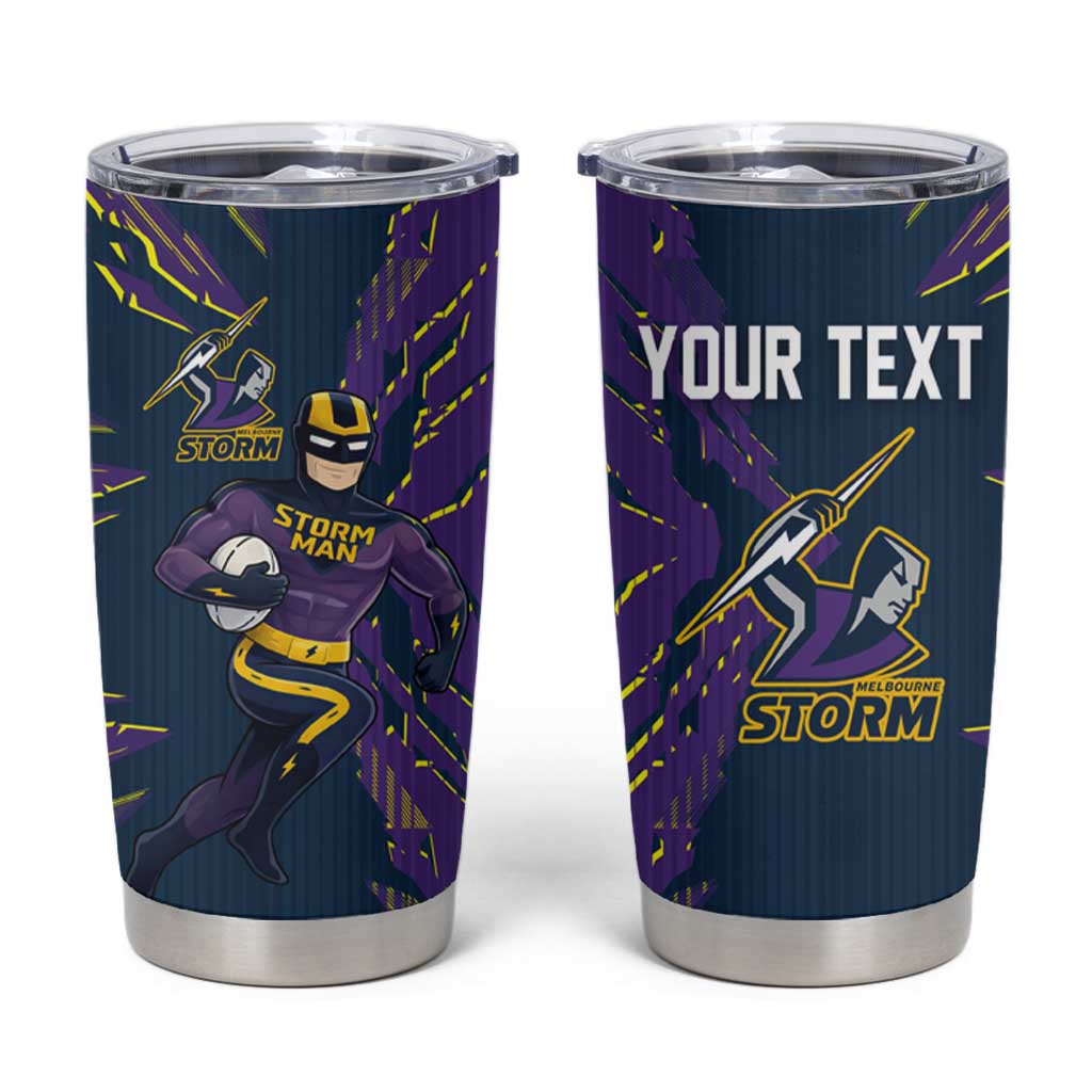 Personalized Melbourne Storm Tumbler Cup Dynamic Lightning Mascot Rugby Australia