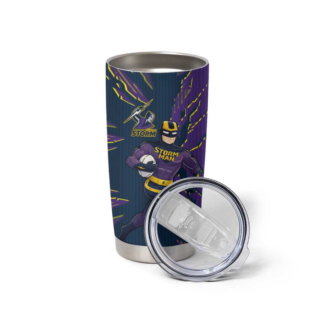 Personalized Melbourne Storm Tumbler Cup Dynamic Lightning Mascot Rugby Australia