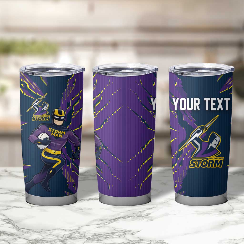 Personalized Melbourne Storm Tumbler Cup Dynamic Lightning Mascot Rugby Australia