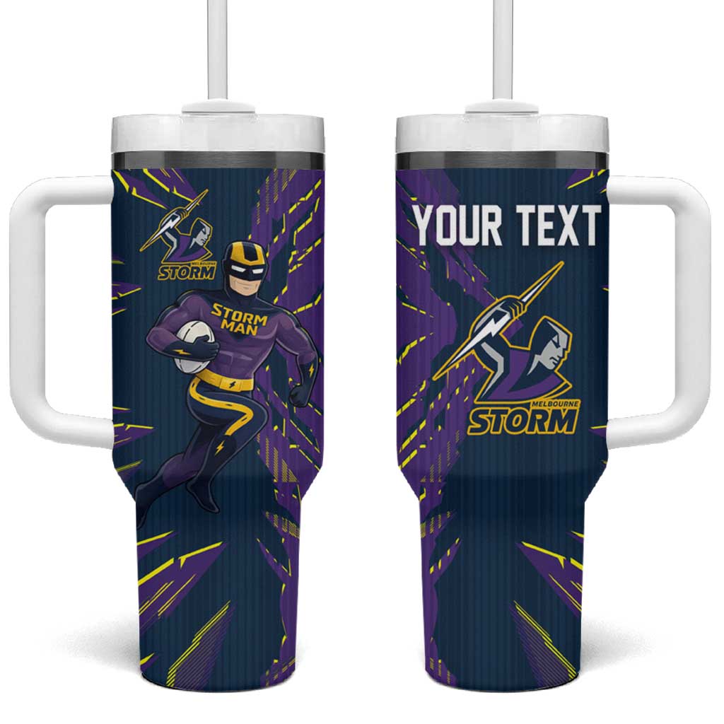 Personalized Melbourne Storm Tumbler With Handle Dynamic Lightning Mascot Rugby Australia